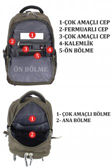 DC MEILUN Unisex Sırt Çantası Ortopedik Sırt Desteği Su Geçirmez Kumaş Haki Yeşil