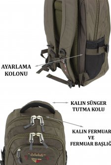 DC MEILUN Unisex Sırt Çantası Ortopedik Sırt Desteği Su Geçirmez Kumaş Haki Yeşil