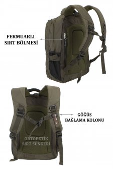 DC MEILUN Unisex Sırt Çantası Ortopedik Sırt Desteği Su Geçirmez Kumaş Haki Yeşil