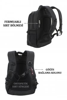 DC MEILUN Unisex Sırt Çantası Ortopedik Sırt Desteği Su Geçirmez Kumaş Siyah