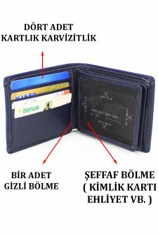 Case Club Hakiki Deri Erkek Cüzdanı Kartlık Bölmeli Lacivert