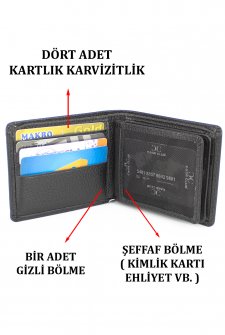 Case Club Hakiki Deri Erkek Cüzdanı Kartlık Bölmeli Siyah