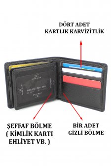 Case Club Hakiki Deri Erkek Cüzdanı Kartlık Bölmeli Siyah