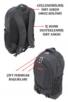 Yarım Dağcı Unisex Sırt Çantası 17,3 Laptop Bölmeli 30-35 Litre Siyah-Kırmızı