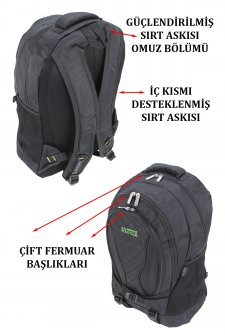 Yarım Dağcı Unisex Sırt Çantası 17,3 Laptop Bölmeli 30-35 Litre Siyah-Yeşil