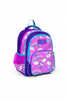 Coral High Kids Mor Açık Pembe Unicorn Desenli Üç Bölmeli Okul Sırt Çantası 23404